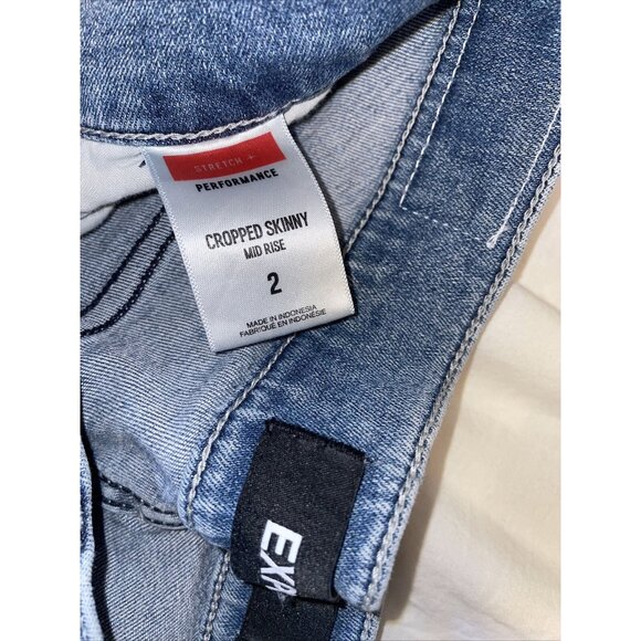 Cropped Skinny Jean Distress Destroyed Express Size 2 Blue Mid Rise - Picture 7 of 7